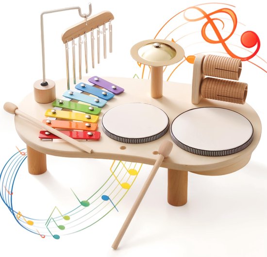 Montessori Educatieve Speelgoed Drum Set, Houten Drum Set, Muziekinstrumenten Voor Kinderen, Montessori Educatieve Muziek Speelgoed, 7-In-1 Muziek Kinderspeelgoed van Merkloos