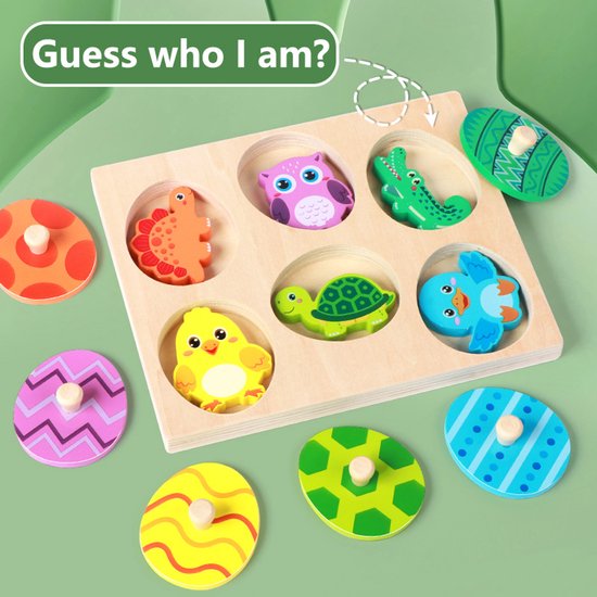 Montessori houten puzzels voor peuters - geschikt als paas- of verjaardagscadeau voor jongens en meisjes, leeractiviteiten voor kleuters en educatief speelgoed. van Merkloos