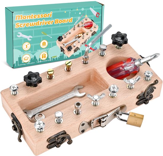 Montessori Houten Schroefbord Speelgoed - Busy Board Houten Speelgoed - Schroevendraaier Board Educatief Speelgoed - Motorische Vaardigheden Speelgoed Cadeau voor meisjes en Jongens van 3 4 5 Jaar van Cadeau per post