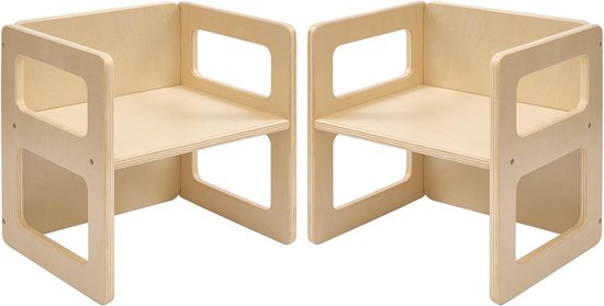 Montessori Kinderstoel - Houten Stoeltje - Zelfstandig Leren - 3-traps Hoogteverstelling - 2 Stuks - Naturel