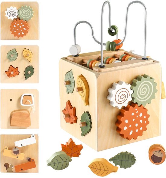 Montessori Motor Skills Cube Toy - Houten speelgoed voor baby's vanaf 18 maanden - Activiteitenkubus met motorische vaardigheden - Houten motorisch speelgoed voor 1-2 jaar, cadeau voor peuters