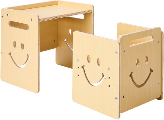 Montessori-ontwenningsset met tafel en stoel, 3-in-1 houten set voor peuters, in hoogte verstelbare tafel met bord voor 1-5 jaar, ideaal voor verschillende activiteiten – naturel van Merkloos