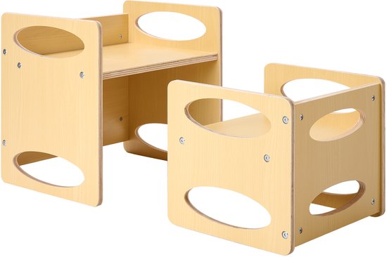 Montessori-ontwenningsset met tafel en stoel, in hoogte verstelbare houten set voor peuters van 1-5 jaar, activiteiten tafel voor kinderen om te lezen, eten en spelen, naturel van Bebiotti