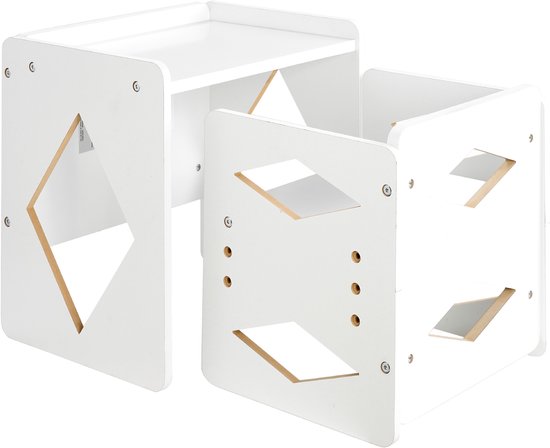 Montessori-ontwenningsset met tafel en stoel, in hoogte verstelbare houten set voor peuters van 1-5 jaar, kinderactiviteitentafel om te lezen, eten en spelen, wit van Funlio