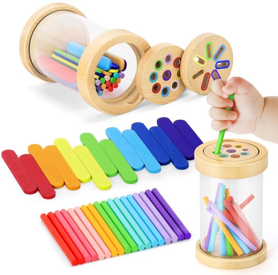 Montessori speelgoed, 2-in-1 Montessori speelgoed vanaf 1 2 3 jaar Meisjes Jongens Baby speelgoed Cadeau Kleuren Sorteerspel Motorische vaardigheden Speelgoed Houten speelgoed van Merkloos