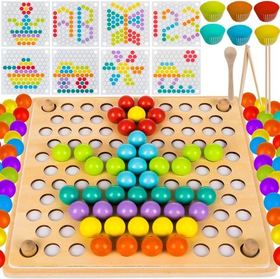 Montessori speelgoed - Houten puzzel - Kleurrijke kralen - Kinderpuzzel - Motorische vaardigheden ontwikkelen - Hand-oog coördinatie - Logisch denkvermogen - Familieplezier - Duurzaam houten speelgoed - Educatief speelgoed van Kid’s Conceptables