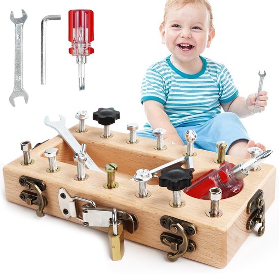 Montessori speelgoed schroeven bord set - Houten busy board - Sensorisch speelgoed - Educatief houten speelgoed voor 3 4 5 jaar - Cadeau voor jongens en meisjes