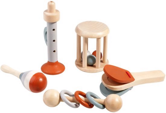 Montessori Speelgoed - Speelgoed 1 Jaar - Muziek Speelgoed - Houten Speelgoed - Baby Speelgoed - Myka's 5 Stuks