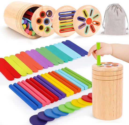 Montessori speelgoed - Speelgoed voor baby's vanaf 1 jaar, meisjes en jongens - Cadeau voor meisjes en jongens - Kleursorteerspel, speelgoed voor kinderen, speelgoed voor de motoriek, houten speelgoed vanaf 1 jaar van Flintry