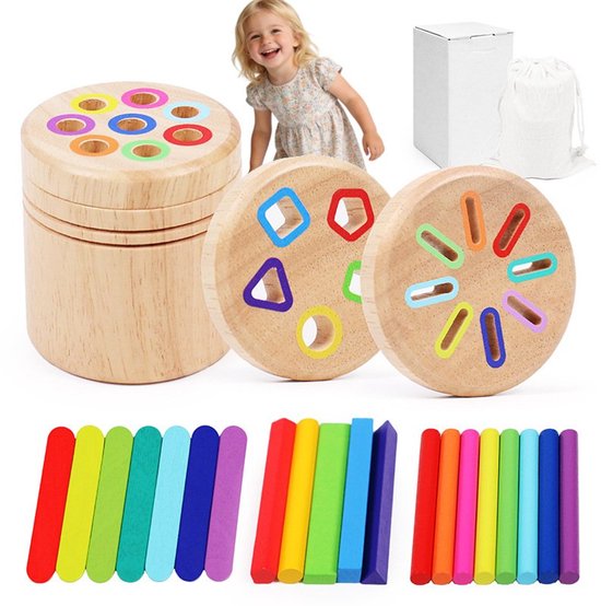 Montessori Speelgoed Vanaf 1 Jaar - 2-In-1 Houten Houten Speelgoed Vanaf 1 2 3 Jaar - Montessori Peuterspeelgoed - Sensorisch - Kinderspeelgoed - Motoriekspeelgoed - Baby - Educatief Speelgoed - Cadeau van Zyronn