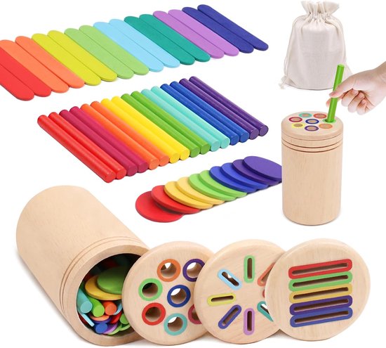 Montessori Speelgoed vanaf 1 jaar, 3-in-1 houten houten speelgoed vanaf 1, 2, 3 jaar, Montessori peuterspeelgoed, sensorisch, kinderspeelgoed, motoriekspeelgoed, baby, educatief speelgoed, cadeau
