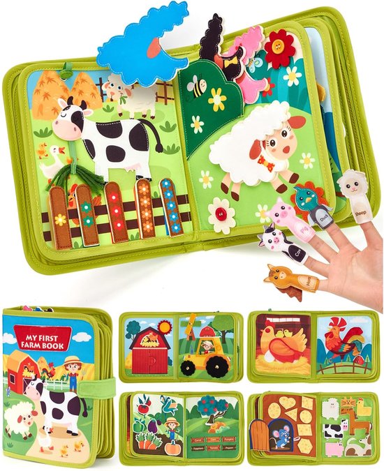 Montessori Speelgoed vanaf 1 Jaar - Boerderijthema Stil Boek - 20-in-1 Activiteitenbord van Zacht Vilt voor Vroege Educatie - Busy Book voor Autoreis - Speelgoed voor 1, 2, 3 Jaar - Cadeau voor de 1e Verjaardag