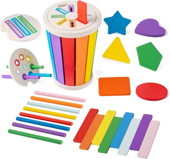 Montessori speelgoed vanaf 1 jaar, kinderspeelgoed om te leren kleuren, sorteerspel, steekspel, educatief spel vanaf 2 jaar, houten speelgoed, baby, motoriekspeelgoed, cadeau voor meisjes en