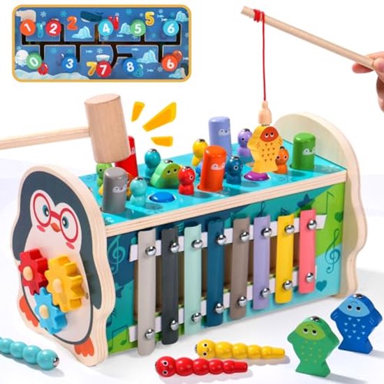 Montessori speelgoed - vanaf 1 jaar motoriek speelgoed - kinderspeelgoed - houten speelgoed - xylofoon kindervisspel - hamerspel cadeau - 1 jaar jongen meisje van Merkloos
