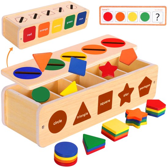 Montessori speelgoed vanaf 2 jaar, motorisch speelgoed vanaf 2 jaar, houten speelgoed vanaf 6 maanden met opbergdoos, sorteerspeelgoed met 25 blokken, educatief speelgoed cadeau van Merkloos