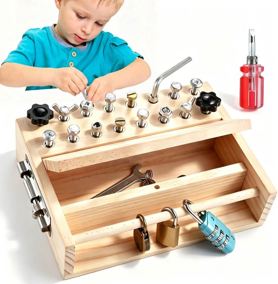 Montessori Speelgoed voor 3 4 5 Jaar - Houten Speelgoed - Kinder Gereedschapskist met Gereedschap - Sensorisch Speelgoed voor ADHD & Autisme