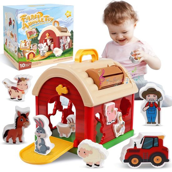 Montessori Speelgoed voor Kinderen van 1 2 3 Jaar, Boerderij Speelgoed, Educatief Speelgoed, Motorisch Speelgoed voor Sorteren en Stapelen, Kerst Verjaardagscadeau voor Peuters Vanaf 1 Jaar van Japace
