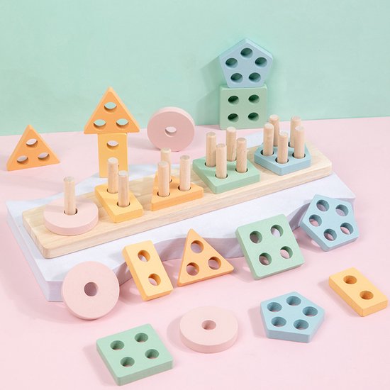 Montessori-speelgoed Voor Kinderen Vanaf 1 Jaar - Houten Vormensorteerder En Stapelpuzzel - Speelgoed Voor Peuters Die Leren, Fijne Motoriek En Ontwikkeling Bevorderen, Voor Jongens En Meisjes van Playwell