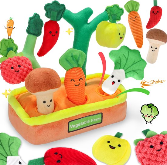 Montessori-speelgoed voor peuters - sensorisch speelgoed voor baby's van 1, 2 en 3 jaar, fruitboom met rammelaar, knisperende cijferstof, sorteren op kleur en vorm, vaardigheden van Hahaland