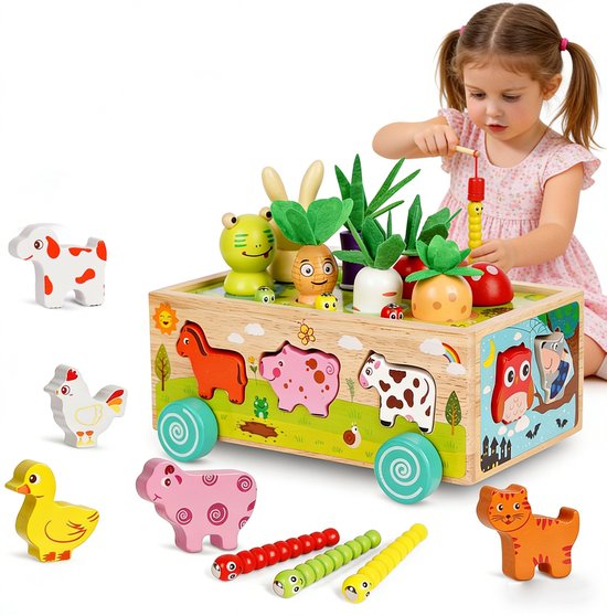 Montessori speelgoed - Wortel insteekspel - Houten speelgoed voor motorische ontwikkeling vanaf 2, 3 en 4 jaar - Sorteerspel van hout - Educatief speelgoedcadeau voor baby's (jongens en meisjes), paascadeau voor eenjarige van Merkloos