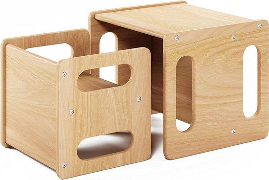 Montessori Tafel Stoel - Kindermeubel Set - Lezen en Spelen - Echt Hardhout - 375 cm - Natuurlijk Hout