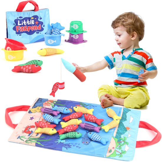 Montessori visspel voor peuters - met stapelbekers - Speelgoed voor 1-jarigen - Kleursorteerspeelgoed voor baby's van 12-18 maanden - Cadeau voor een éénjarige, Beste paascadeau voor kinderen van 1-3 jaar van Flintry