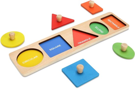 Montessori Vormen en Kleuren Puzzel Bord - Grote Houten Puzzel met 5 Grote Grepen voor Peuters 3+ jaar, Educatief Speelgoed voor Vormherkenning van Merkloos