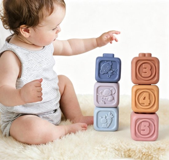 Montessori Zachte Stapelblokken -Stapelstenen & Stapeltoren Set-Baby Speelgoed vanaf 6 maanden - 1 jaar - Speelgoed voor Jongens en Meisjes 2 jaar - Sensorisch Speelgoed 12 maanden- Eerste Verjaardag Cadeau