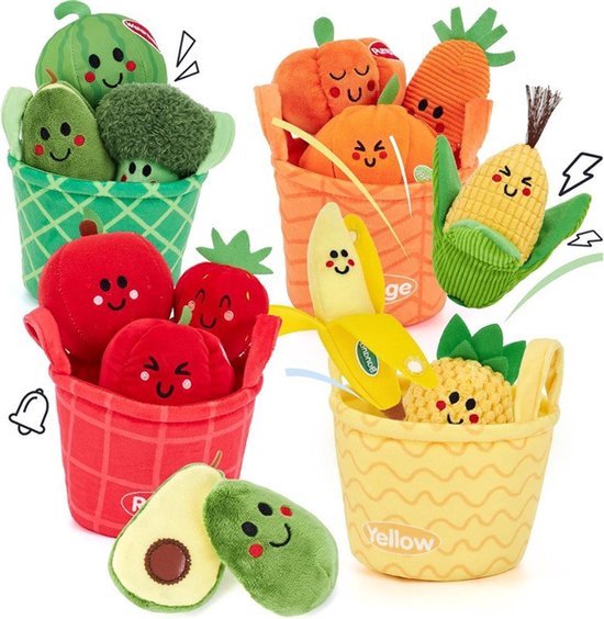 Montessori Zintuigelijke Speelset - 12 Stuks Zachte Fruit & Groente Speelgoed met Ritselgeluid voor Baby's 6-12 Maanden, Educatief Cadeau