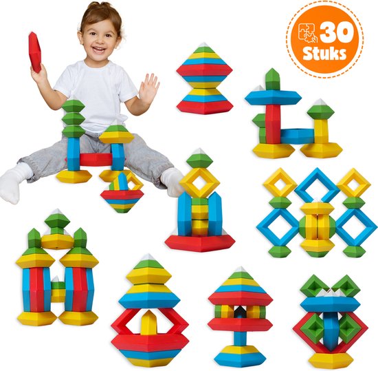 MontiPlay® Build Buddies - 30 Stuks Blokkentoren - Educatief Montessori Speelgoed - Stapelstenen & Blokken - STEM & Sensorisch Peuterspeelgoed - Vanaf 3 Jaar - Kinderspeelgoed - Bouwblokken van MontiPlay®