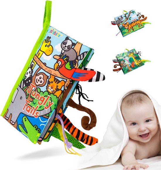 MontiPlay® Knisperboekje Baby - Buggyboekje - Baby speelgoed 6 maanden - Box speelgoed activity - Activiteitenboekje - Sensorisch speelgoed baby - Jungle van Merkloos