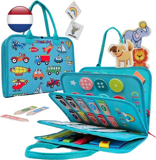 MontiPlay® Montessori Speelgoed Groen - Sensorisch Speelgoed - Activiteitenbord - Busy Board - Montessori voor thuis - Speelgoed voor onderweg - voor in de auto - Het grote speelgoedboek 2025 van MontiPlay®