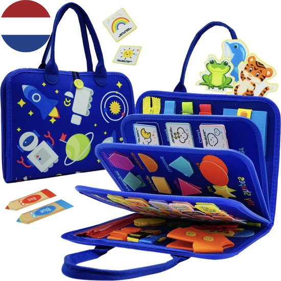 MontiPlay® Montessori Speelgoed - Sensorisch Speelgoed - Activiteitenbord - Busy Board - Montessori activiteitenboek voor thuis - Educatief - Sensomotorisch Speelgoed - Blauw - Het grote speelgoedboek 2025 van Merkloos