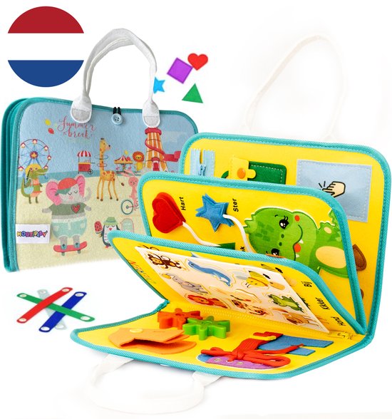 MontiPlay® Montessori Speelgoed - Sensorisch Speelgoed - Activiteitenbord - Busy Board - Montessori voor thuis - Educatief - Sensomotorisch Speelgoed - Geelblauw - Het grote speelgoedboek 2025 van MontiPlay®