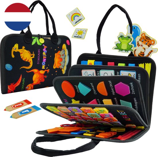 MontiPlay® Montessori Speelgoed Zwart - Sensorisch Speelgoed - Activiteitenbord - Busy Board - Montessori voor thuis - Speelgoed voor onderweg - Voor in de auto - Het grote speelgoedboek 2025 van Merkloos