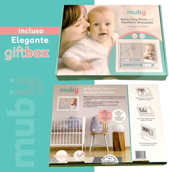 MONTKIARA, Kit baby pasgeboren handafdruk en voetafdruk fotolijst en GEBOORTE ARMBAND HOUDER | Cadeau-idee voor geboorte | Fotolijsten voor babykamers | Babykamers Decoratie | Cadeau voor Elke Nieuwe Mum