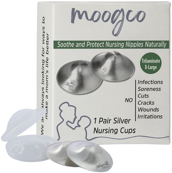 Moogco Originele Zilveren Tepelbeschermers - Borstkompressen – 999k Zilver – Tri-Laminaat Zilver – X- Large Maat van MOOGCO