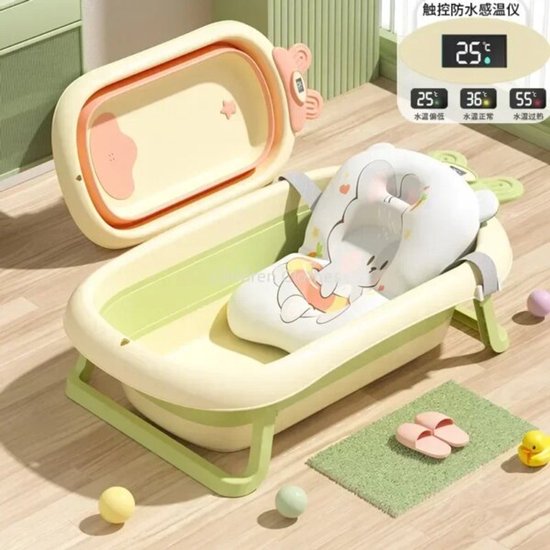 Mookes 92Cm Opvouwbare Wastafel Baby Badkuip Opvouwbare Baby Badkuipen Zittend En Liggend Huishouden Grote Cartoon Badkuip Green Yellow