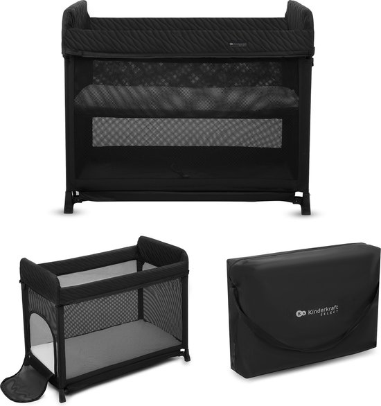 MOON DREAM Reisbedje Kinderkraft - Compact & Snel Vouwbaar - Dubbele Laag Voor Kinderen tot 6 maanden - Met Opbergvak & Ritsdeur - Inbegrepen Veilig Matras & Draagtas - Voor Kinderen van 0-15 kg (0-3 Jaar) - Zwart van MOON™