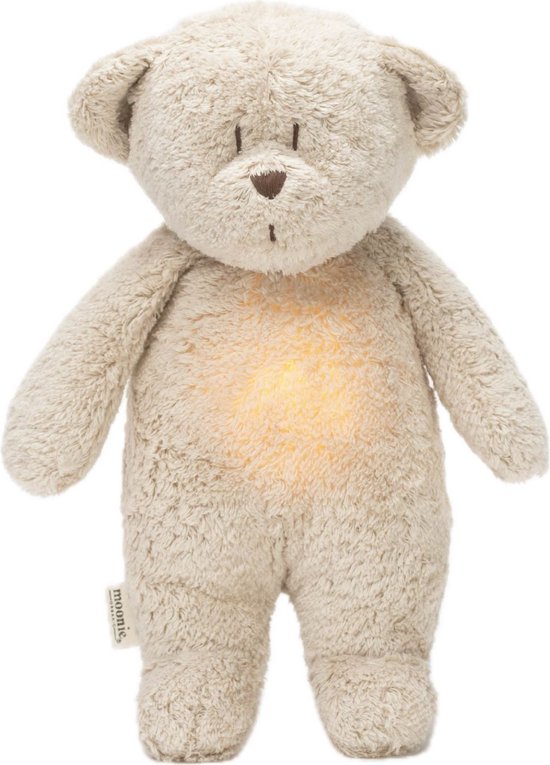 Moonie The Humming Bear Sand Organic | Hartslag en ruis knuffel met huilsensor en licht van Moonie