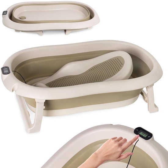 moovkee. Opvouwbaar Babybad 80 cm Beige - Babybadewanne met Thermometer en Badesitz - Antislip Draagbare Babybadkuip voor 0-36 Maanden van Merkloos