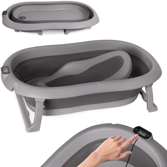 moovkee. Opvouwbaar Babybad 80 cm Donkergrijs - Babybadewanne met Thermometer en Badesitz - Antislip Draagbare Babybadkuip voor 0-36 Maanden van Merkloos