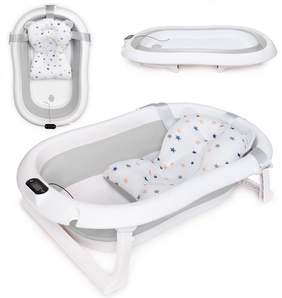 Moovkee. Opvouwbaar bad met thermometer en badkussen, grijs van Moovkee