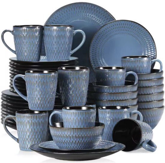 Morencia Serviesset - 48 delig - 8 persoons - Sky blauw - Dinerborden - Bordenset - Diepe borden - Ontbijtborden - Servies - Keukenservies