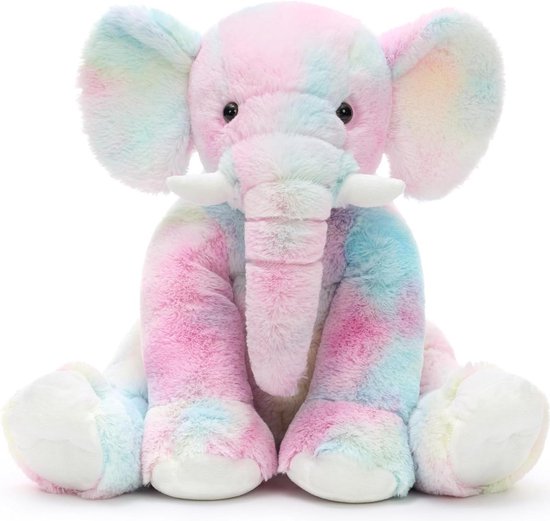 MorisMos Olifant knuffeldier, XXL, 50 cm groot, olifant, pluche knuffeldier, regenboog, gigantisch, verjaardagscadeau voor kinderen, baby's, meisjes en jongens