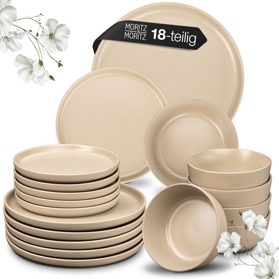 Moritz & Moritz NORDIC Serviesset 6 Persoons - 18-delig Servies Set met Dinerbord, Soepbord en Dessertbord - Taupe
