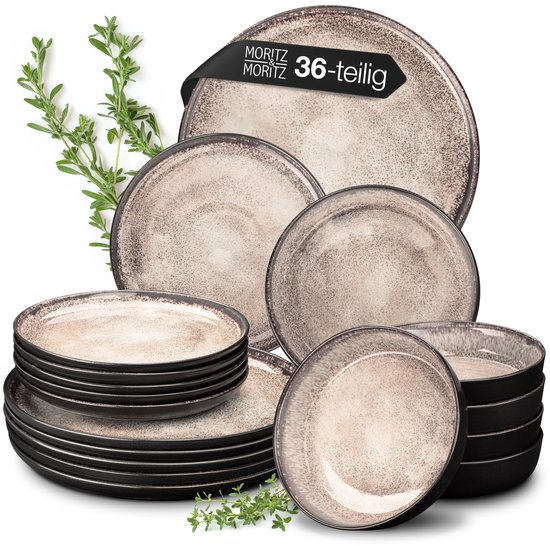 Moritz & Moritz VIDA Serviesset 12 Persoons - 36-delig Servies Set met Dinerbord, Soepbord en Dessertbord - Porselein - Beige