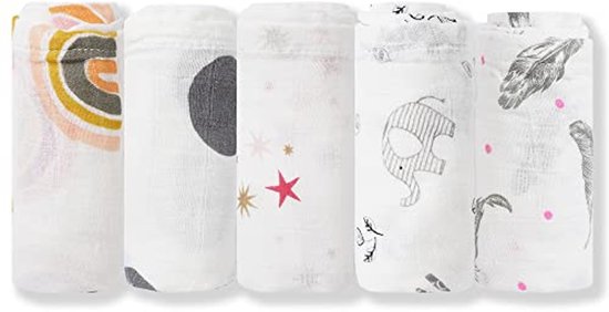 Mousseline Baby Doekjes - 5 Pack 60x60cm 100% Katoen Zacht Ademend van Herobility