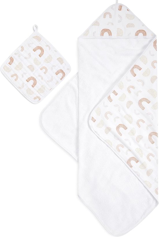 Mousseline Badset met Capuchon en Washandje - Zachte Katoen voor Baby en Peuter