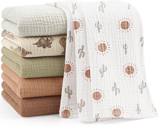 Mousseline Doeken - Baby Spuugdoeken - Baby Verzorging - Ultra Absorberend - 60x60cm 6 Stuks - Dinosaurus